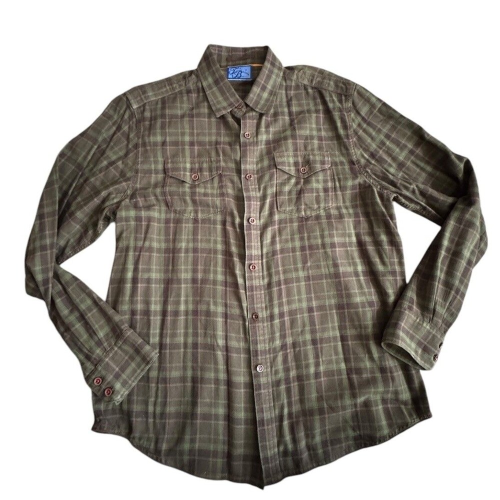 Tommy Bahama Flannel Shirt Button Down‎ Green Plaid Men's Large